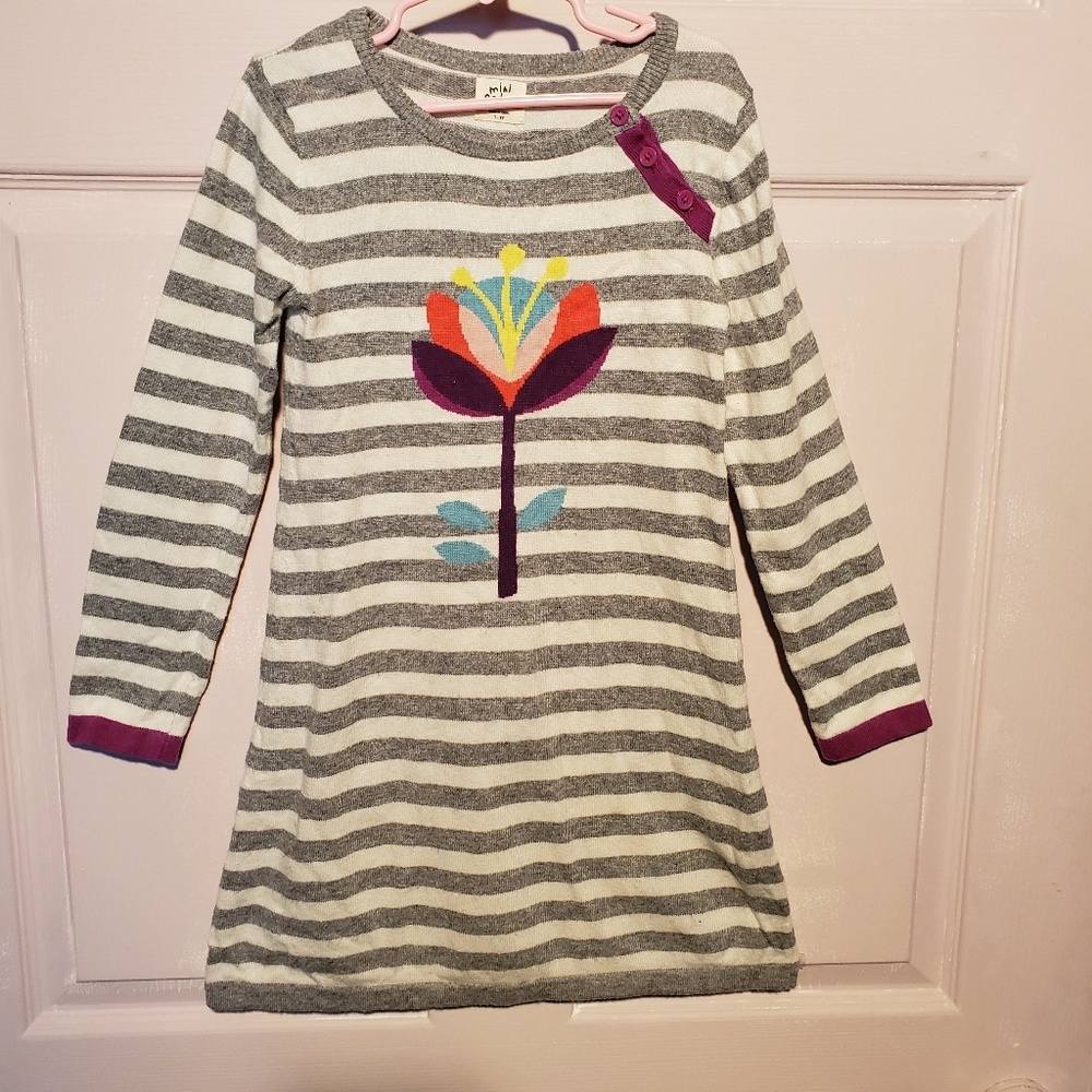 Mini Boden Long Sleeve Stripe Floral Dress 7 8